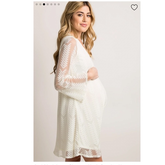 Ivory Chevron Mesh Overlay Maternity Dress - Picture 5 of 9